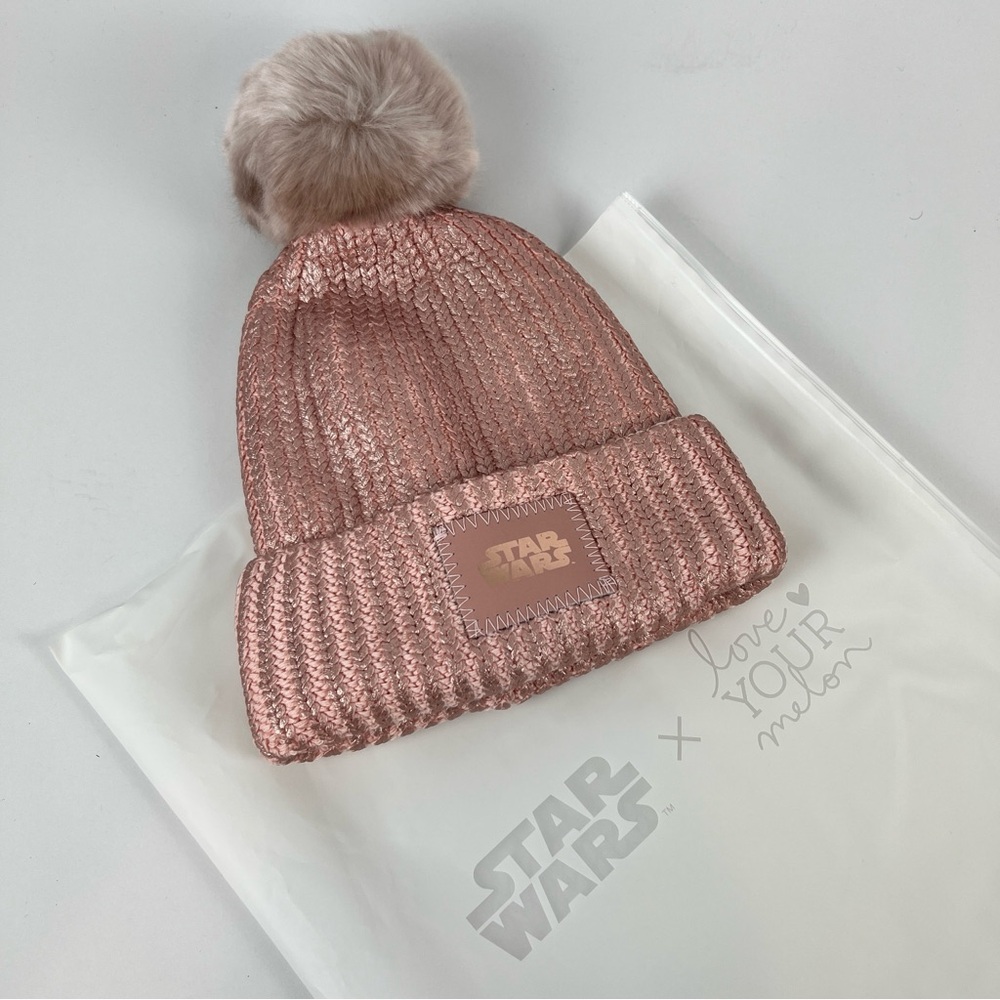 Love Your Melon Metallic Pink Beanie with Pom-Pom
